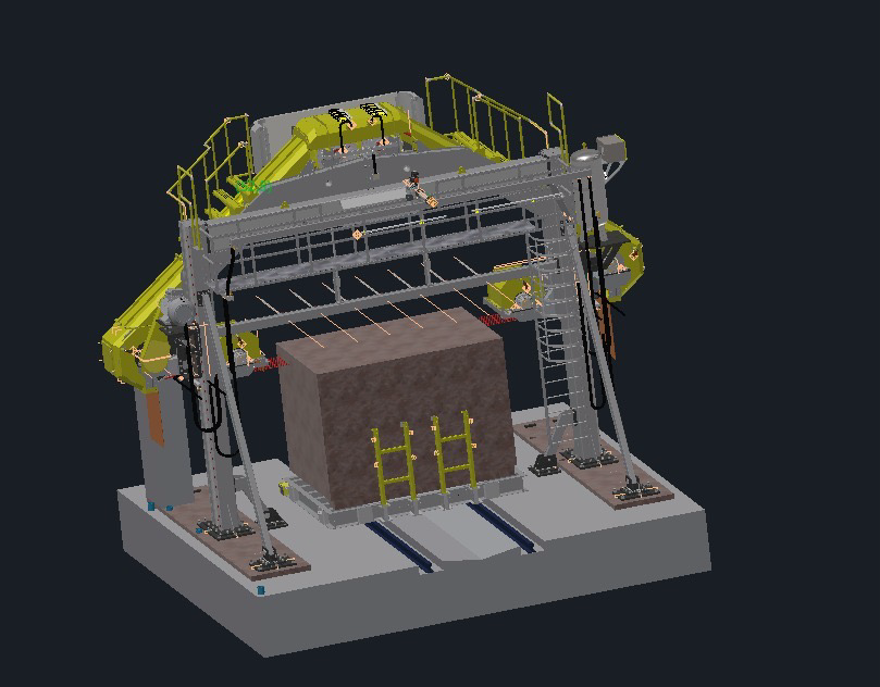 Three-dimensional model of the multi-wire saw and stone block