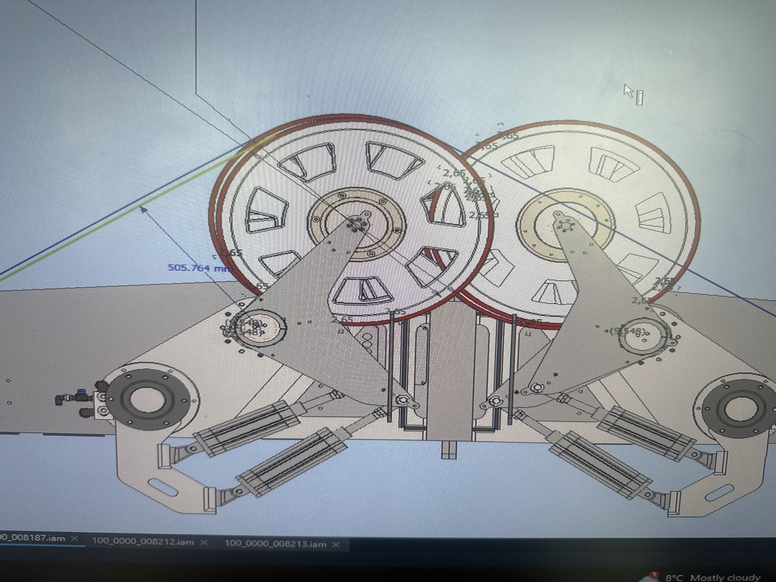 CAD study of wheel placement and wire path geometry
